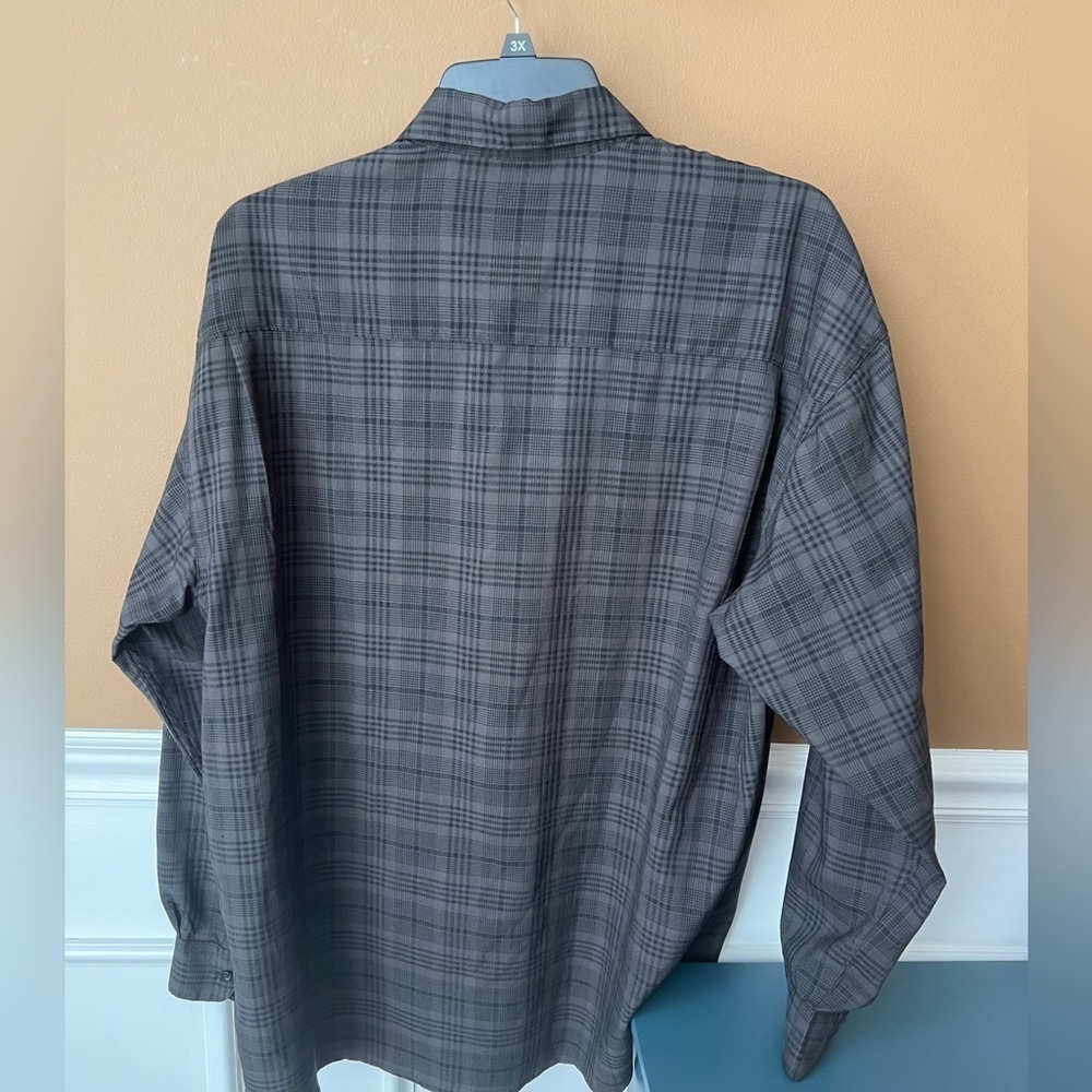 HAGGAR Men's Gray Plaid Collared Button Down Shirt Size XLT Business Casual Work - Picture 4 of 4